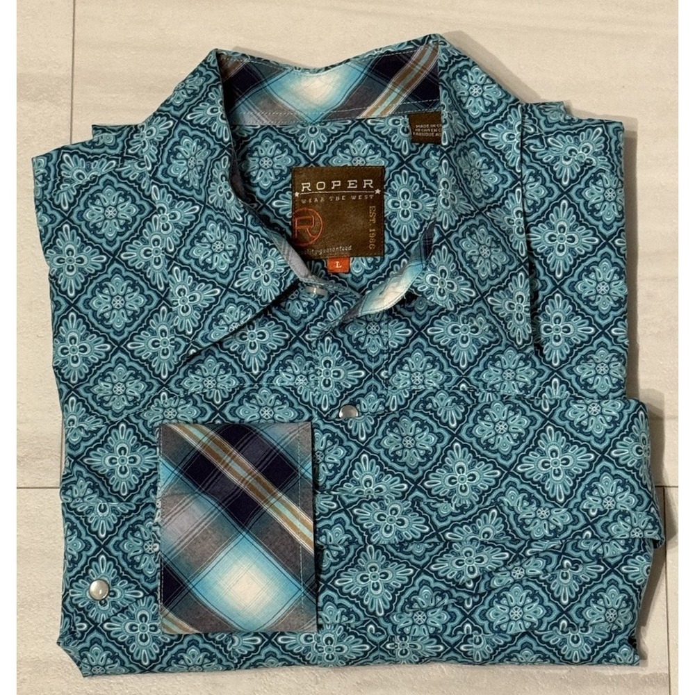 ROPER MEN'S VICTORIAN FOULARD WESTERN SNAP SHIRT FLIP CUFF SIZE L NWOT